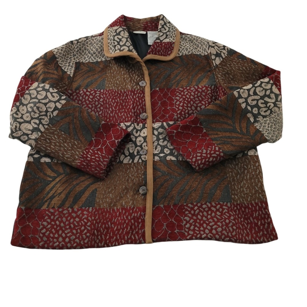 White Stag Textured Tapestry Multi Color Lined Carpet Jacket  Womens Size L